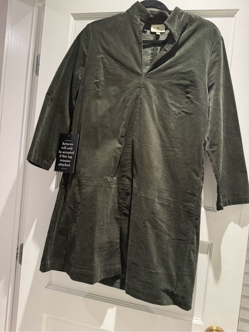 Tuckernuck Olive Corduroy V-Notch Long-Sleeve Shift Dress